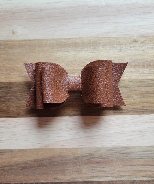 Brown Leather Hair Bow - M Clip