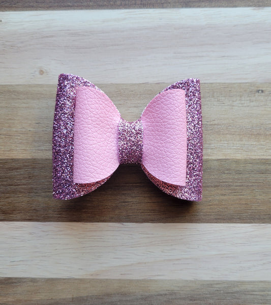 Pretty in Pink Leather Hair Bow - S Clip